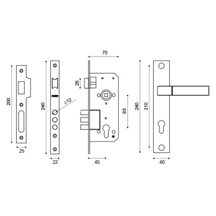 Замок цилиндровый с ручкой LOCKSET90.ORION.4585-3 (KIT P90 4585/3 ORION) SN/CP мат.никель/хром