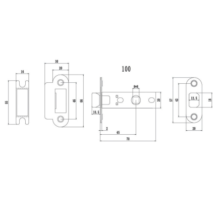 Защелка межкомнатная BUSSARE L6-45-R PLAST M.CHROME Матовый хром