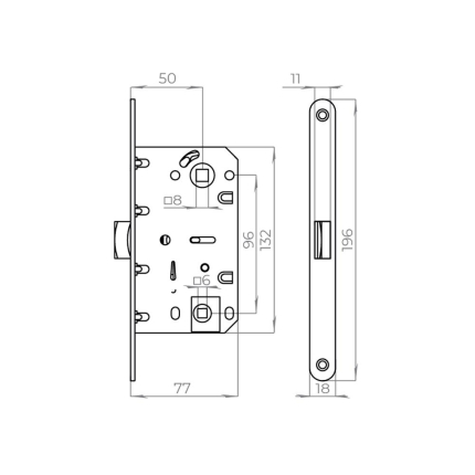 Защелка врезная PLASTLP96WC-50/BODY SN мат.никель (кратно 30 шт, нет ответной планки)