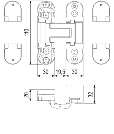 Петля скрытая AGB Eclipse 2.0 (черная) Е30200.03.93, накладки Е30200.20.93