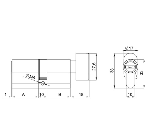 Цилиндровый механизм (200 ZM/60) 2000ZM Knob 60 (25+10+25) BL-24 черный 5Key с вертушкой
