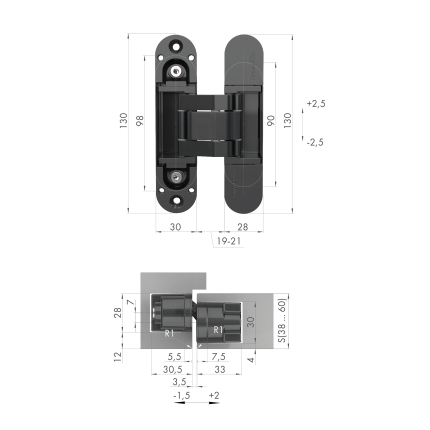 Петля скрытой установки U3D5000.VPG BL черный TECH