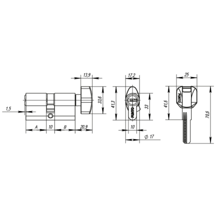 Цилиндровый механизм MaxPro7002Knob100mm(50+10+40) SN никель 7key с вертушкой