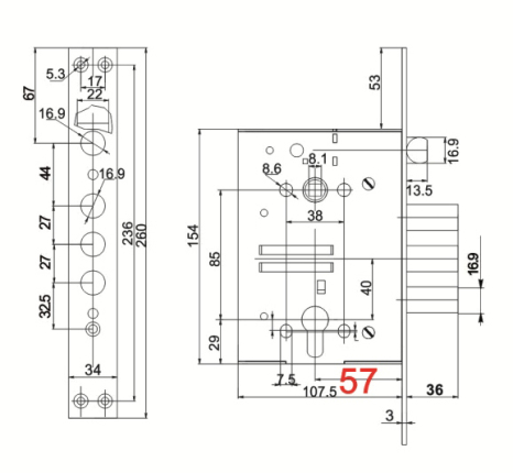 Корпус врезного замка с защёлкой ЗВ4-3/85К /79059/