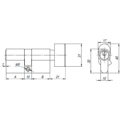 Цилиндровый механизм (AX102/70) AX1002Knob70 (30+10+30) PB латунь с вертушкой