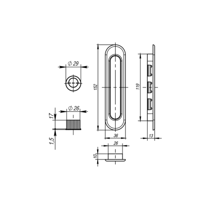 Ручка для раздвижных дверей SH010-BL-26 Черный
