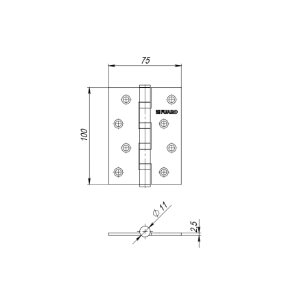 Петля универсальная IN4400UA-BL AB (4BB/A/BL 100x75x2,5) бронза БЛИСТЕР