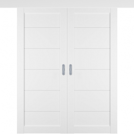 Двустворчатая раздвижная дверь купе Emalex 32, (зеркало с одной стороны), белый, reflex