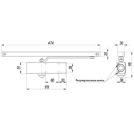Доводчик дверной со скользящей тягой DCSLIDER65 (DCS-65) AL (алюминий)