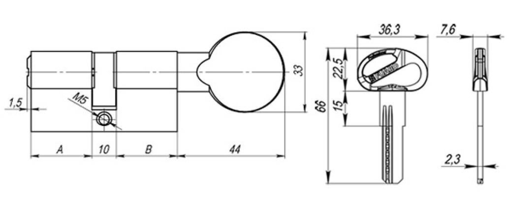 Цилиндровый механизм (D-PRO502/70) D-PRO5002Knob70(30+10+30) PB латунь 5Key