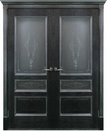 Межкомнатная дверь Вена, остеклённая, черная патина с серебром