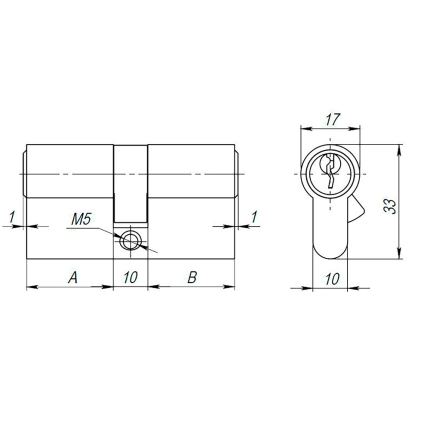 Цилиндровый механизм (AX100/70) AX1000Key70 (30+10+30) PB латунь