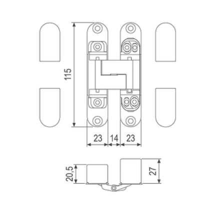 Петля скрытая AGB Eclipse 3.0 матовая латунь E30200.02.23, накладки E30200.12.03