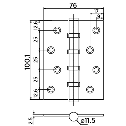 Петля BUSSARE B020-C 100X75X2.5-4BB-1GR графит