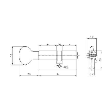 Цилиндровый механизм с вертушкой 164 SM/70 (30+10+30) mm латунь 5 кл.