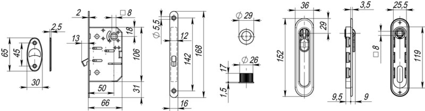 Набор для раздвижных дверей SH.LD152.KIT011-BK (SH011-BK) СP-8 хром
