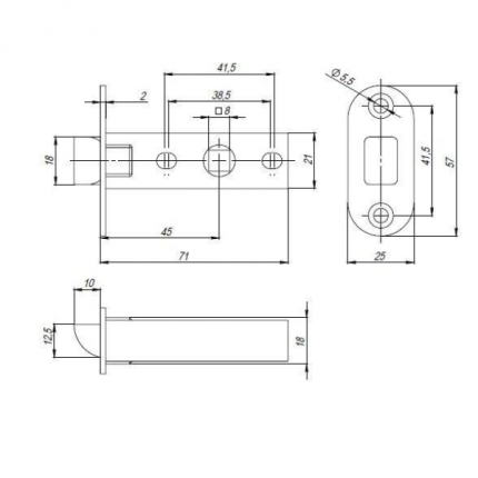 Защелка PLASTPL45-R25 (PL45-R25) (врезная) SN мат. никель тех.упаковка без ответной планки