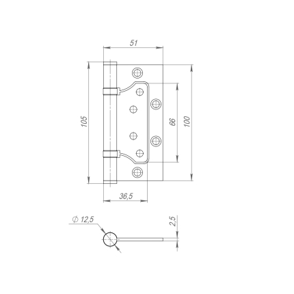 Петля из нержавейки универсальная без врезки IN4500W INOX 304 (500-2BB 100x2,5)