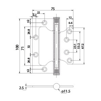 Петля без врезки BUSSARE B020-U 100X75X2.5-2BB-1BL, чёрный