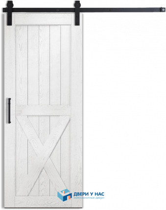 Амбарная раздвижная дверь Лофт 5, эмаль белая патина серебро