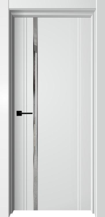 Дверь межкомнатная винил Верда Соло, остекленная, белый бархат, зеркало серебро с фацетом 900x2000