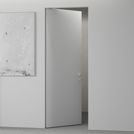 Дверь скрытого монтажа Порта Invisible Reverse 4A Праймер White 2100 мм, AL кромка матовая хром с 4 сторон, обратное открывание
