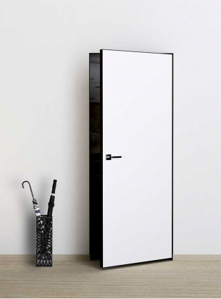 Дверь скрытого монтажа PX-0 Invisible, AL кромка черная с 4 сторон, открывание «на себя» 900x2000