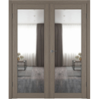 Двустворчатая дверь экошпон VFD Атум Х32, Reflex (зеркало с одной стороны), Brun Oak