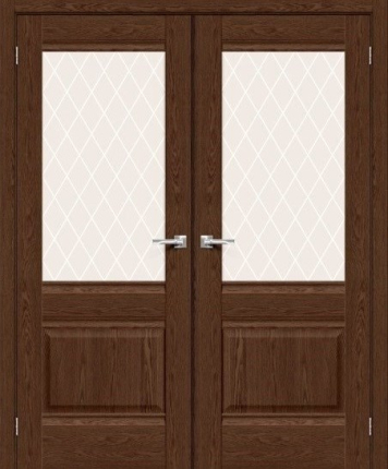 Двустворчатая дверь экошпон Bravo Прима-3 остекленная Brown Dreamline White Сrystal