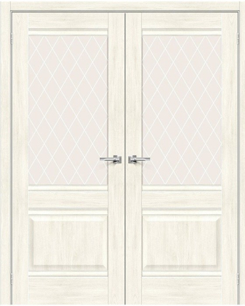 Двустворчатая дверь экошпон Bravo Прима-3 остекленная Nordic Oak White Сrystal