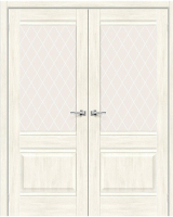 Двустворчатая дверь экошпон Bravo Прима-3 остекленная Nordic Oak White Сrystal