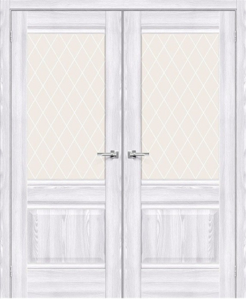 Двустворчатая дверь экошпон Bravo Прима-3 остекленная Riviera Ice White Сrystal
