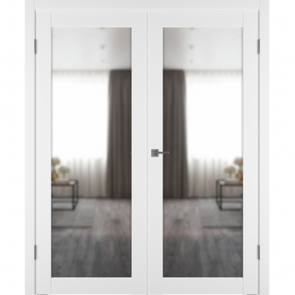 Двустворчатая дверь эмалит VFD Emalex 32, зеркало, белый, reflex