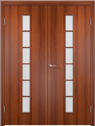 Двустворчатая дверь ламинированная Bravo 2С Лесенка, остеклённая, итальянский орех 900x2000