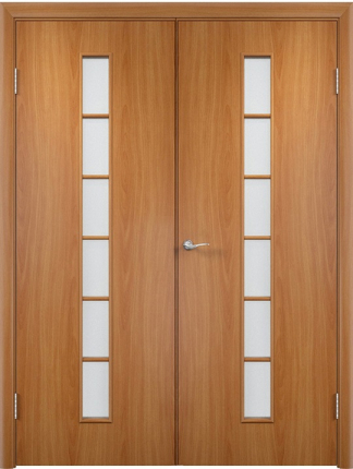 Двустворчатая дверь ламинированная Bravo 2С Лесенка, остеклённая, миланский орех 900x2000