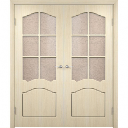 Двустворчатая дверь ПВХ Bravo Лилия, остекленная, беленый дуб 900x2000