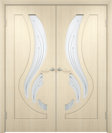 Двустворчатая дверь Лотос, остекленная, беленый дуб