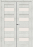 Двустворчатая дверь экошпон Bravo Порта-23, остекленная, Bianco Veralinga