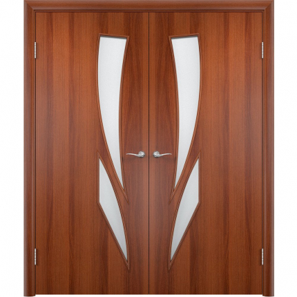 Двустворчатая дверь ламинированная Bravo Стрелиция, остеклённая, итальянский орех 900x2000