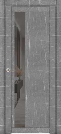 Межкомнатная дверь экошпон Uberture 30004/1, остеклённая, зеркало серое, торос серый 900x2000