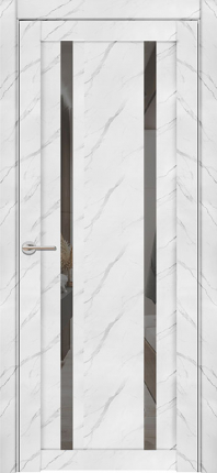 Межкомнатная дверь экошпон Uberture 30006/1, остеклённая, зеркало серое, монте белый 900x2000