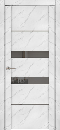 Межкомнатная дверь экошпон Uberture 30037/1, остеклённая, зеркало серое, монте белый