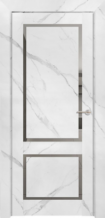 Межкомнатная дверь экошпон Ubertur 301, остекленная, монте белый, зеркало серое 900x2000