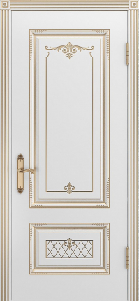Межкомнатная дверь Аккорд Грейс, глухая, белый, патина золото