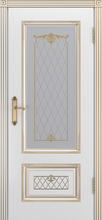 Межкомнатная дверь эмаль Шейл Дорс Аккорд Грейс, остеклённая, белый, патина золото 900x2000
