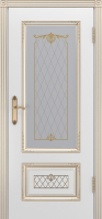 Межкомнатная дверь Аккорд Грейс, остеклённая, белый, патина золото