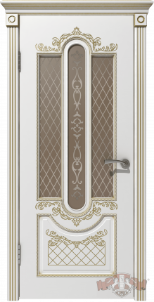 Межкомнатная дверь эмаль VFD Александрия, остеклённая, Polar белый, патина золото 900x2000
