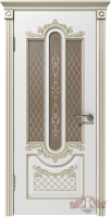 Межкомнатная дверь эмаль VFD Александрия, остеклённая, Polar белый, патина золото