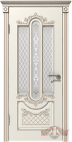Межкомнатная дверь эмаль VFD Александрия, остекленная, Ivory слоновая кость, патина капучино