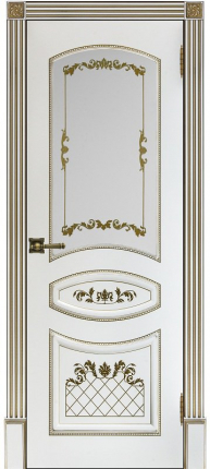 Межкомнатная дверь Алина 2, остеклённая, белая, патина золото